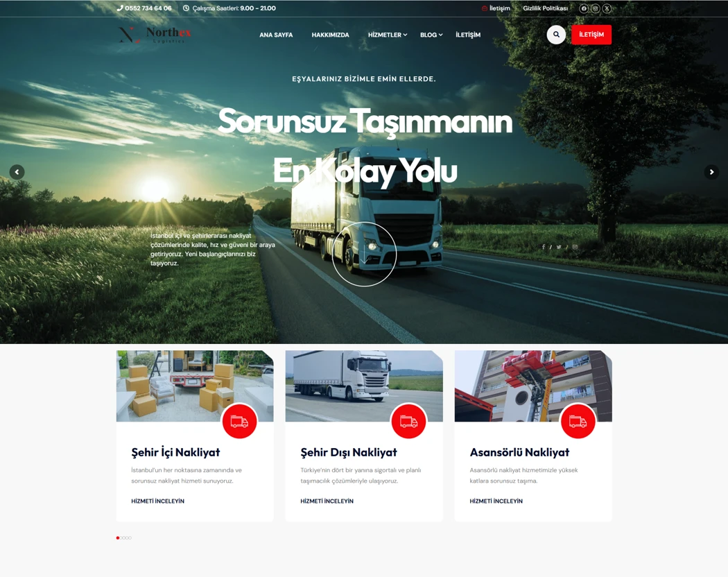 Lojistik & Nakliyat Web Tasarımı - nakliyat firması web tasarım, lojistik web sitesi referansı. Evden eve nakliyat, web tasarım fiyatları.