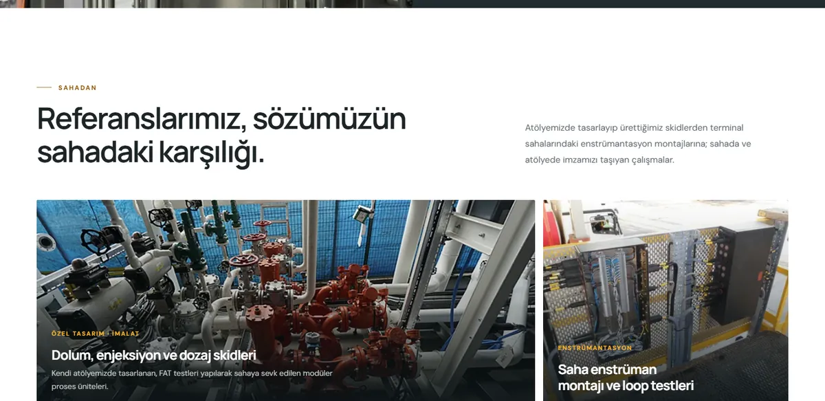 Endüstriyel mühendislik firması web sitesi saha referans projeleri — dolum skidleri ve enstrüman montajı