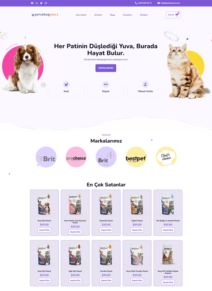 PetShop Yeri - e-ticaret web sitesi tasarımı, online mağaza referansı. Web tasarım firması, web tasarım fiyatları.